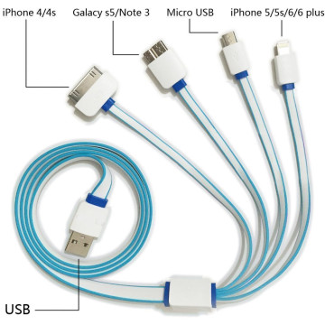 Cable USB Plat  4 en 1 pour iPhone iPad Samsung Android