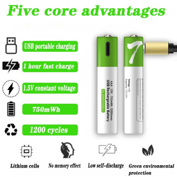 Batterie Lithium-Ion AAA Rechargeable USB-C 1.5V 750mWh