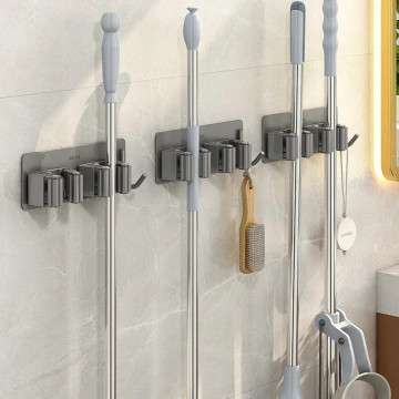 Crochet Support Adhesif Mural Inox pour Balais