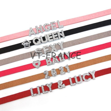 Collier Cuir Velours Strass Personnalisable