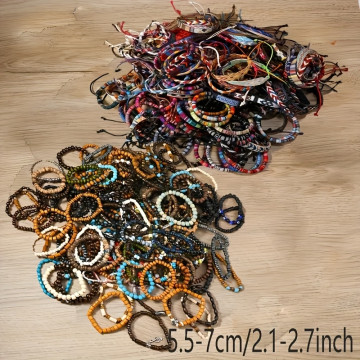Superbes Bracelets Artisanaux Bois Textile Pendentif