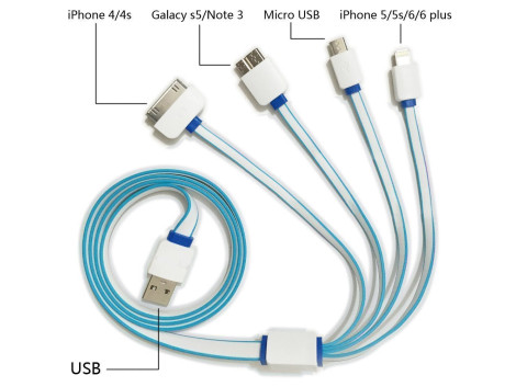 Cable USB Plat  4 en 1 pour iPhone iPad Samsung Android
