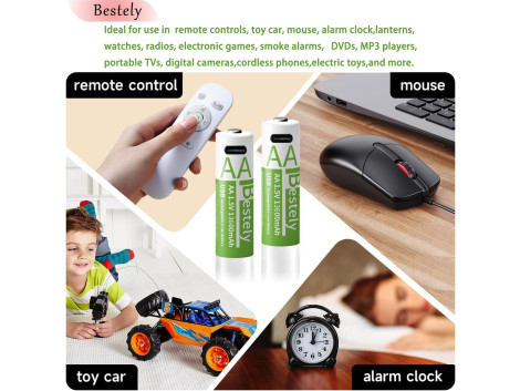 Piles 9V 6F22 Li-ion Rechargeable USB-C 1200mAh