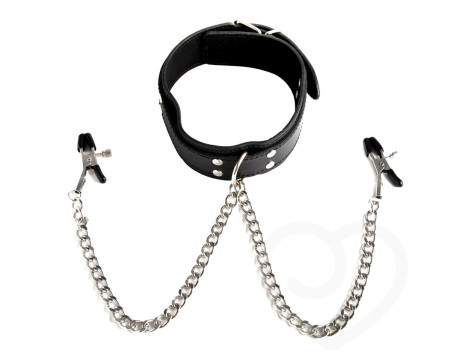 Collier Cuir avec Pinces Bondage SM