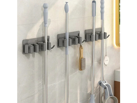 Crochet Support Adhesif Mural Inox pour Balais