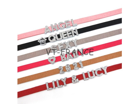 Collier Cuir Velours Strass Personnalisable