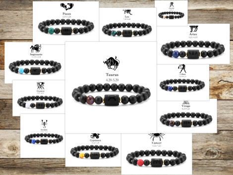 Bracelet Mixte en Pierre Naturelle Noire du Zodiaque 3
