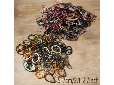 Superbes Bracelets Artisanaux Bois Textile Pendentif
