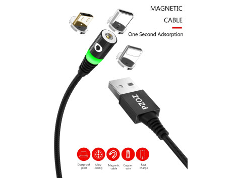 Cable USB Magnetique Charge Rapide  3 embouts pour iPhone iPad Samsung Smartphone Tablette