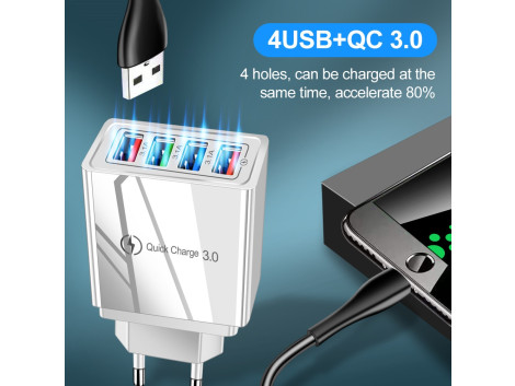 Chargeur  Secteur Rapide 3A 4 USB  4 en 1