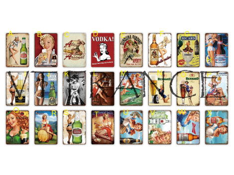 Plaque Metal Vintage Pin Up Alcool