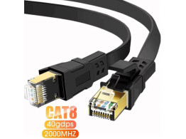 Cable Ethernet Plat Blinde Noir CAT8 RJ45 40GB