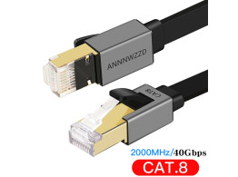 Cable Ethernet Plat Blinde Noir CAT8 RJ45 40GB