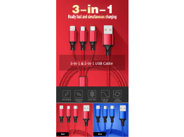 Cable 3 en 1 USB Micro Type C 8 pin pour iPhone iPad Samsung Android